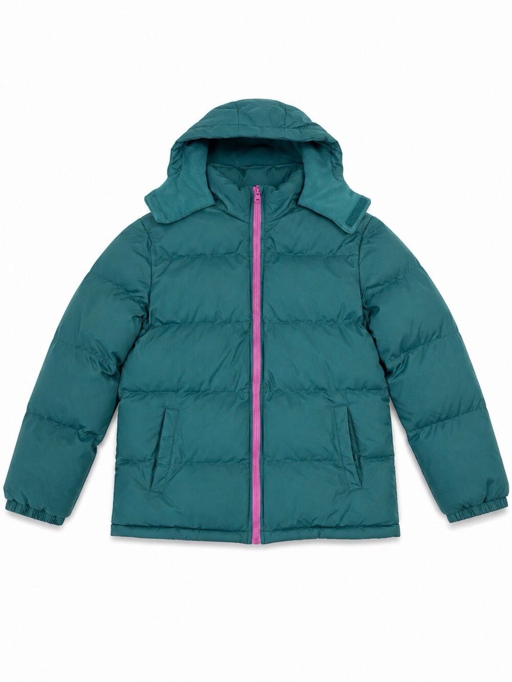 The Warming Project Girls Size 18 Teal Puffer Jacket Hooded Pink Zip Winter Coat